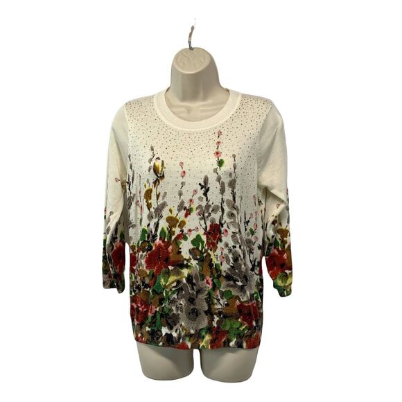 Rebecca Malone Womens Sweater Top Stretch Floral Embellished Lightweight Small - Picture 1 of 10